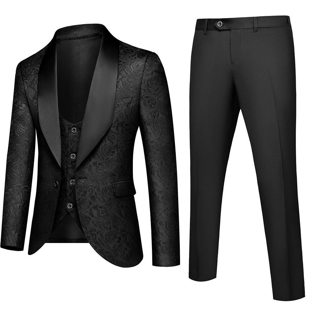 Wedding Suits White Jacquard Black Satin Collar Tuxedo