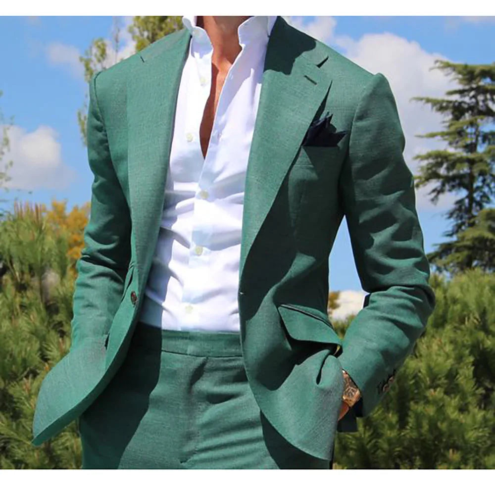 Green Slim Fit 2-Piece Men's Suit: Fashion Blazer, Custom Casual Party Wear