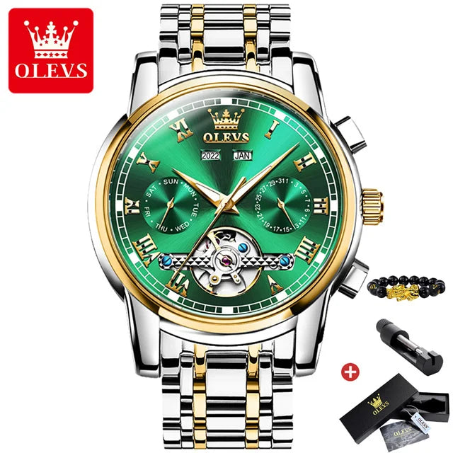 OLEVS Men's Automatic Mechanical Watch: Skeleton, Waterproof, Stainless Steel