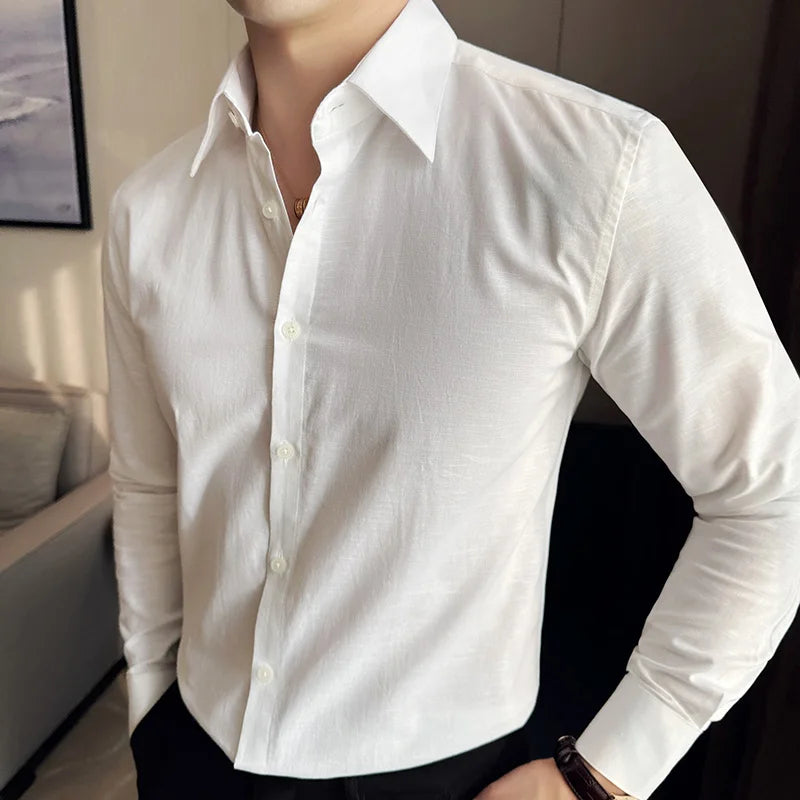 Luxury Cotton & Linen Men’s Shirt: Slim Fit, Breathable, Vintage, 4XL