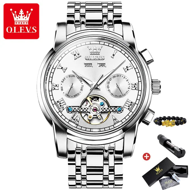 OLEVS Men's Automatic Mechanical Watch: Skeleton, Waterproof, Stainless Steel