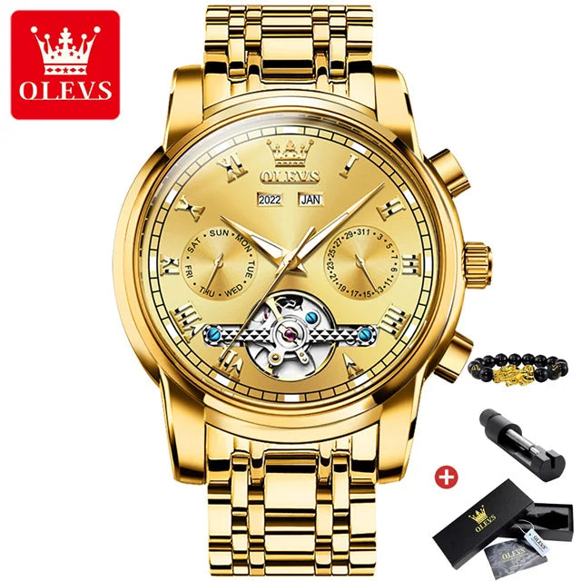 OLEVS Men's Automatic Mechanical Watch: Skeleton, Waterproof, Stainless Steel