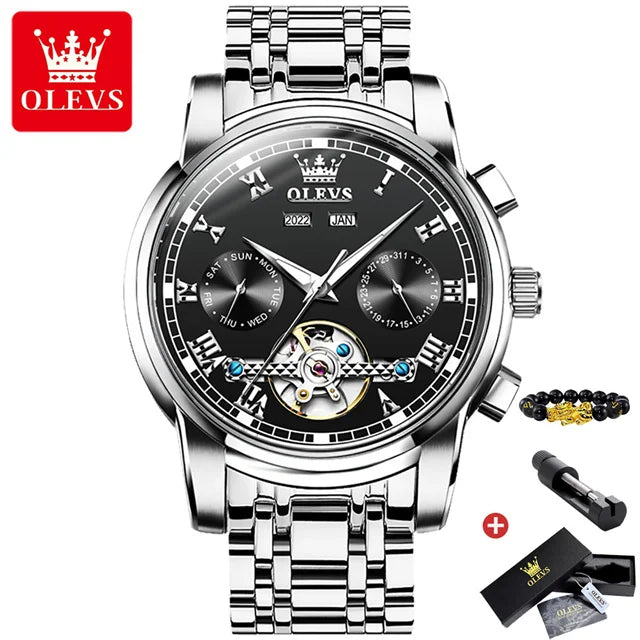 OLEVS Men's Automatic Mechanical Watch: Skeleton, Waterproof, Stainless Steel