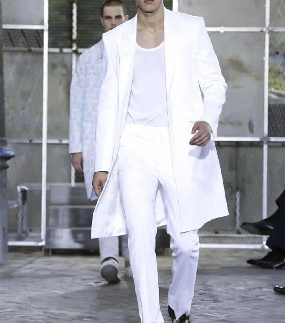 2023 Summer Groom Tuxedo: White Peaked Lapel Blazer & Trousers, 2-Piece Suit