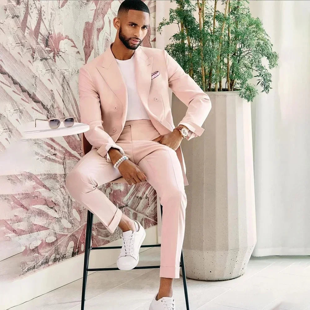 2024 Pink Slim Fit Men's Wedding Suit: Custom 2-Piece Blazer & Pants Set