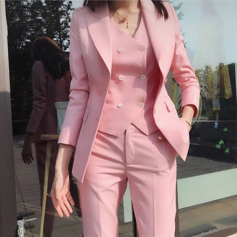 Pink Women's Formal Slim Fit 3 Pieces Suit Female Custom Made Office Work