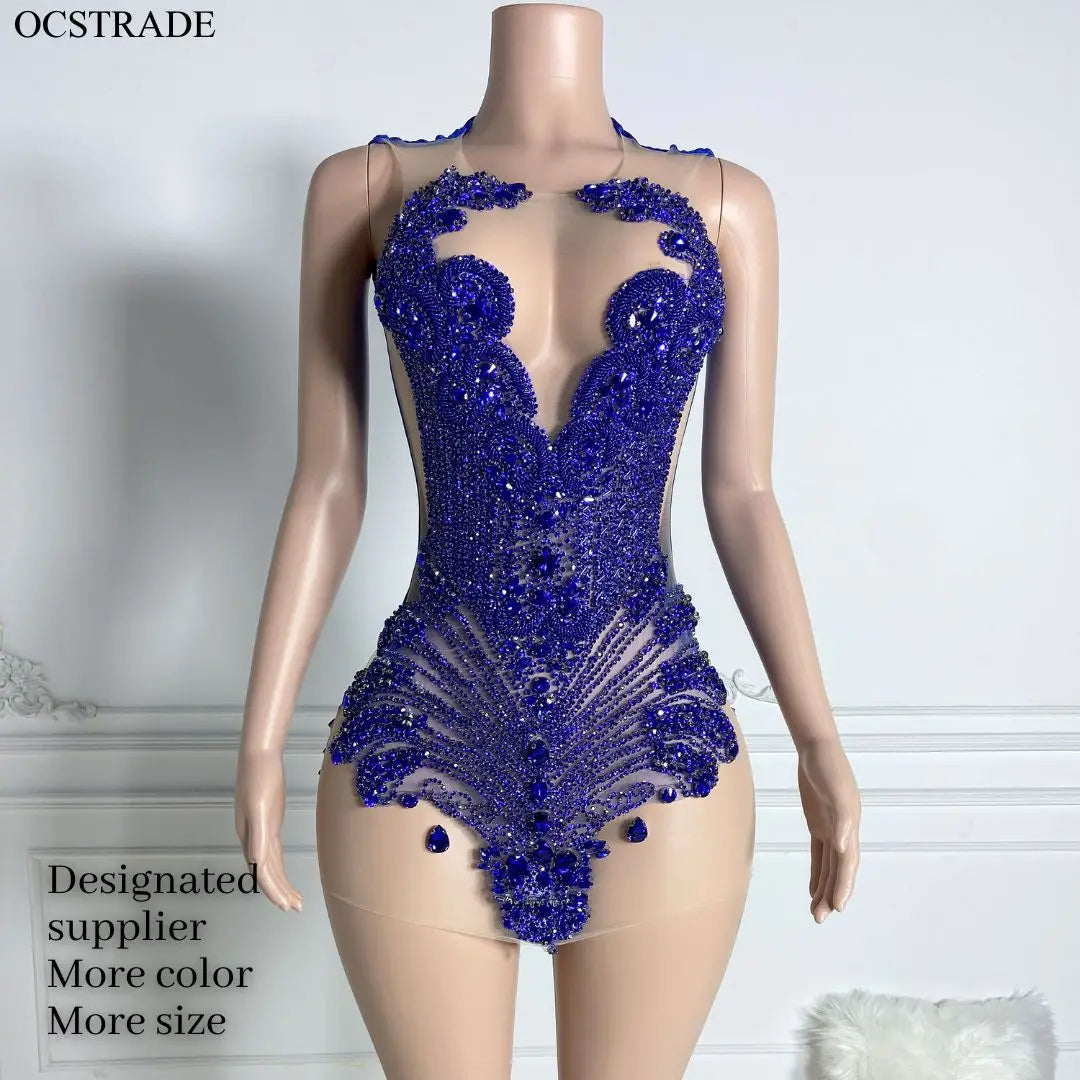 2024 Royal Blue Rhinestone Mini Club Dress: Sexy, Boutique Clothing for Women