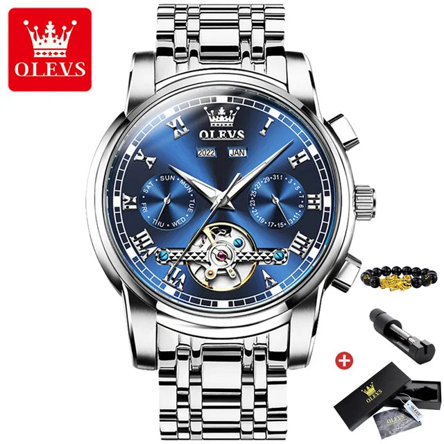 OLEVS Men's Automatic Mechanical Watch: Skeleton, Waterproof, Stainless Steel