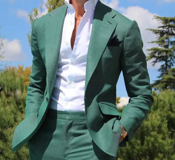 Green Slim Fit 2-Piece Men's Suit: Fashion Blazer, Custom Casual Party Wear