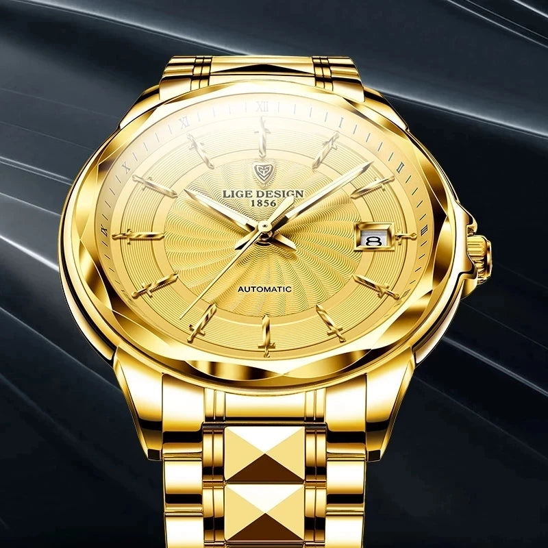 LIGE Gold Watch Men Luxury Mechanical Watch