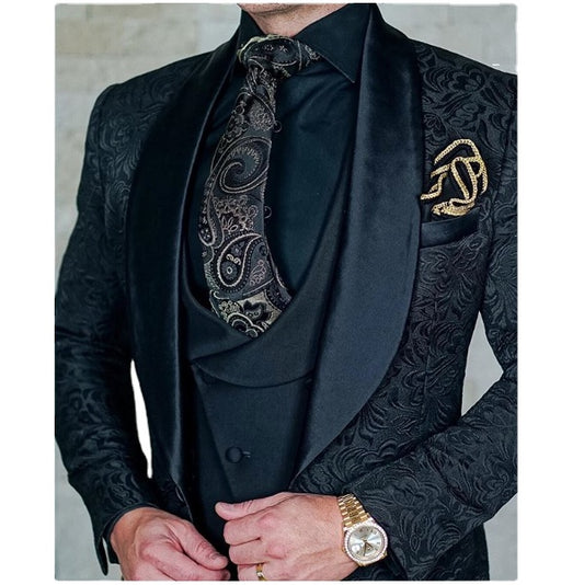 2022 Business Suits Ialian Design Custom Black Tuxedo Jacket 3 Piece Groom Terno