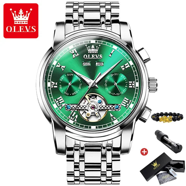 OLEVS Men's Automatic Mechanical Watch: Skeleton, Waterproof, Stainless Steel