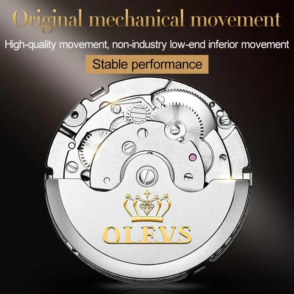 OLEVS Men's Automatic Mechanical Watch: Skeleton, Waterproof, Stainless Steel