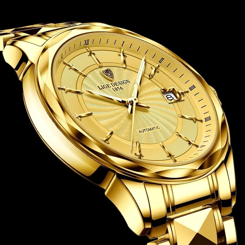 LIGE Gold Watch Men Luxury Mechanical Watch