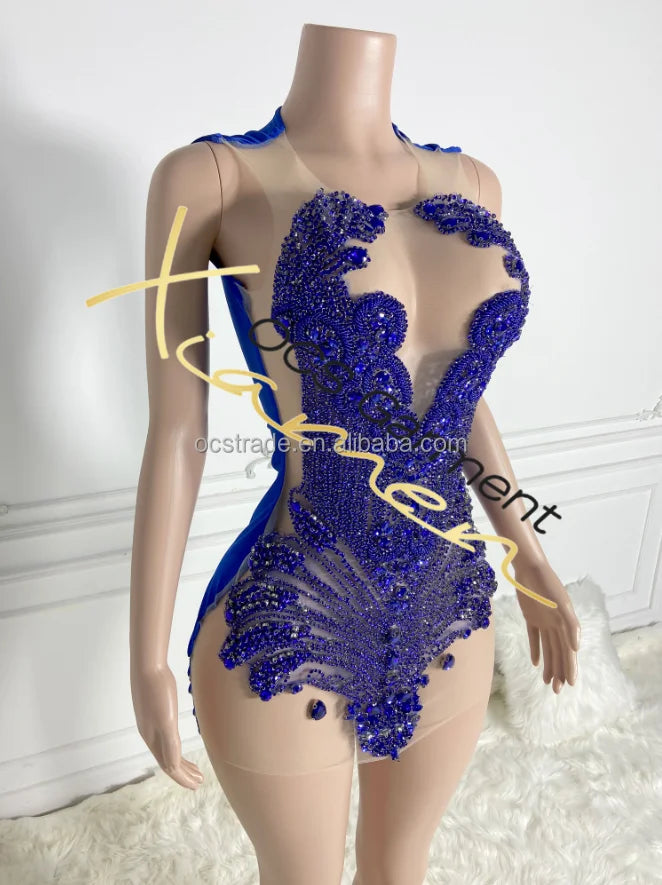 2024 Royal Blue Rhinestone Mini Club Dress: Sexy, Boutique Clothing for Women