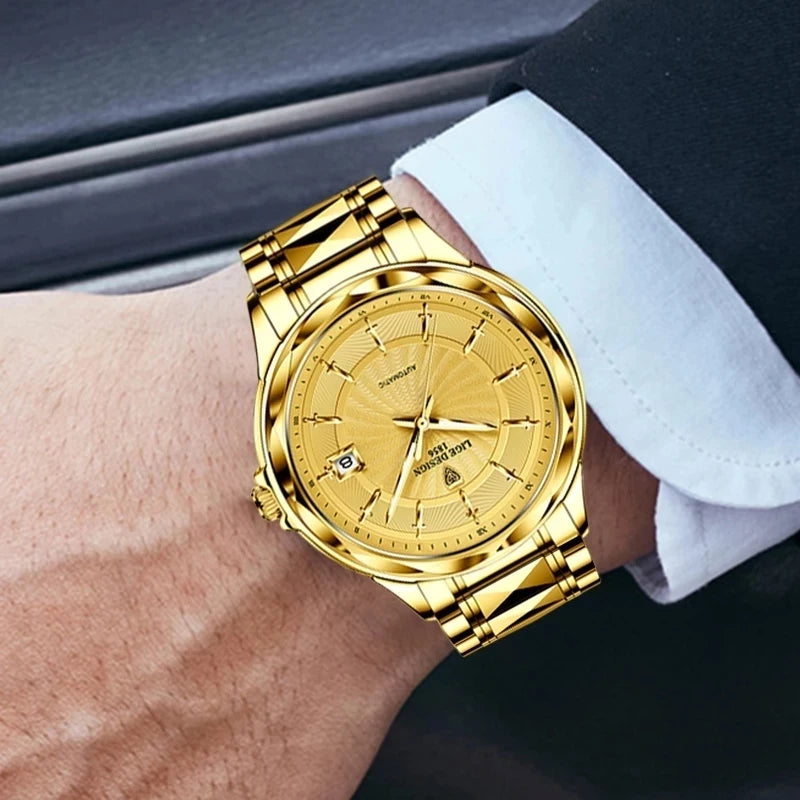 LIGE Gold Watch Men Luxury Mechanical Watch