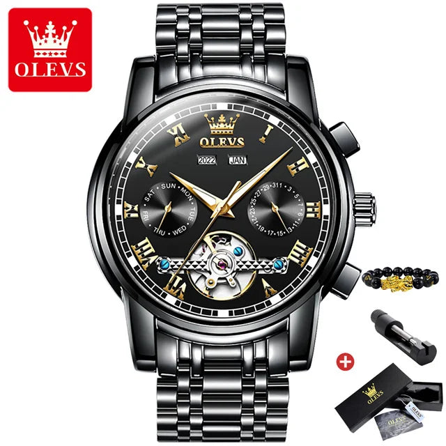 OLEVS Men's Automatic Mechanical Watch: Skeleton, Waterproof, Stainless Steel