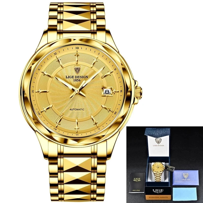 LIGE Gold Watch Men Luxury Mechanical Watch