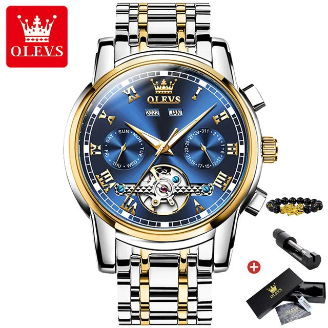 OLEVS Men's Automatic Mechanical Watch: Skeleton, Waterproof, Stainless Steel