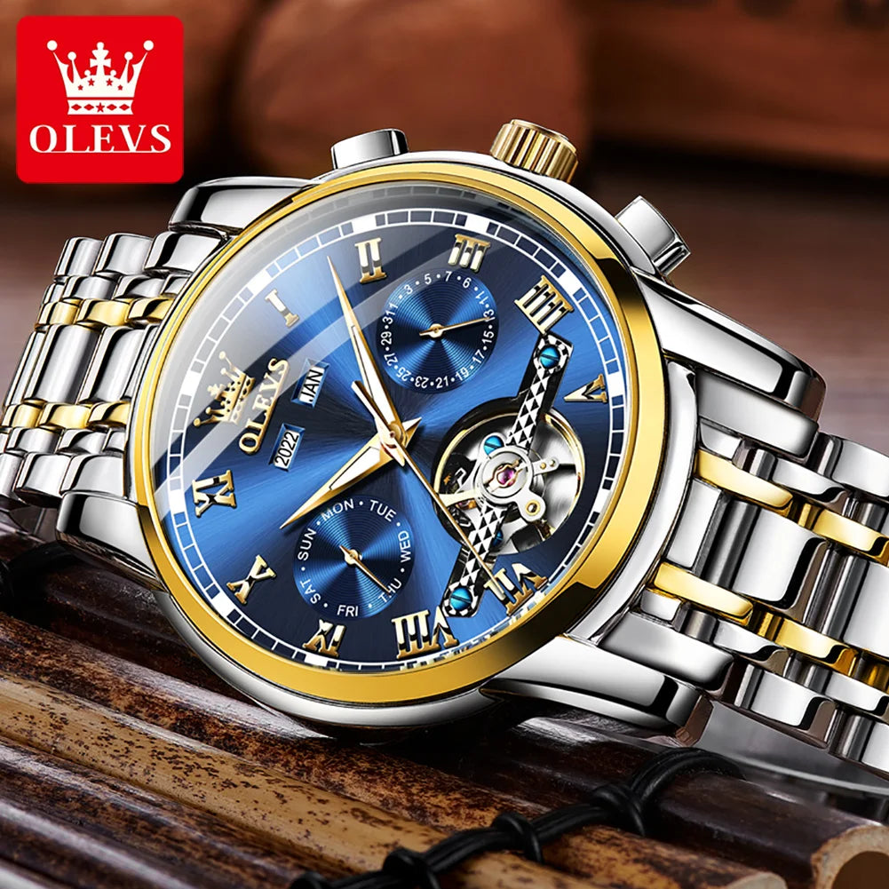 OLEVS Men's Automatic Mechanical Watch: Skeleton, Waterproof, Stainless Steel