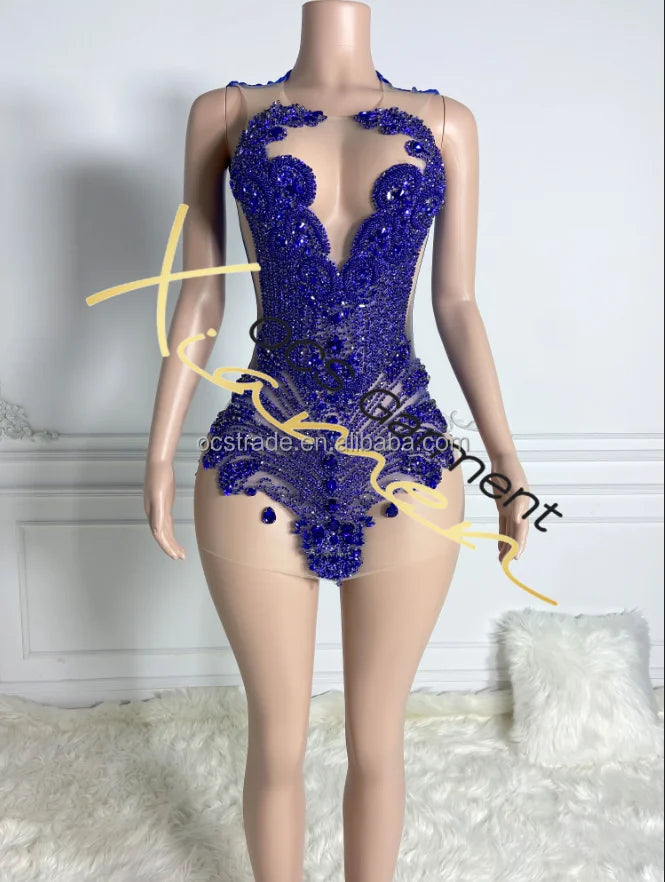 2024 Royal Blue Rhinestone Mini Club Dress: Sexy, Boutique Clothing for Women