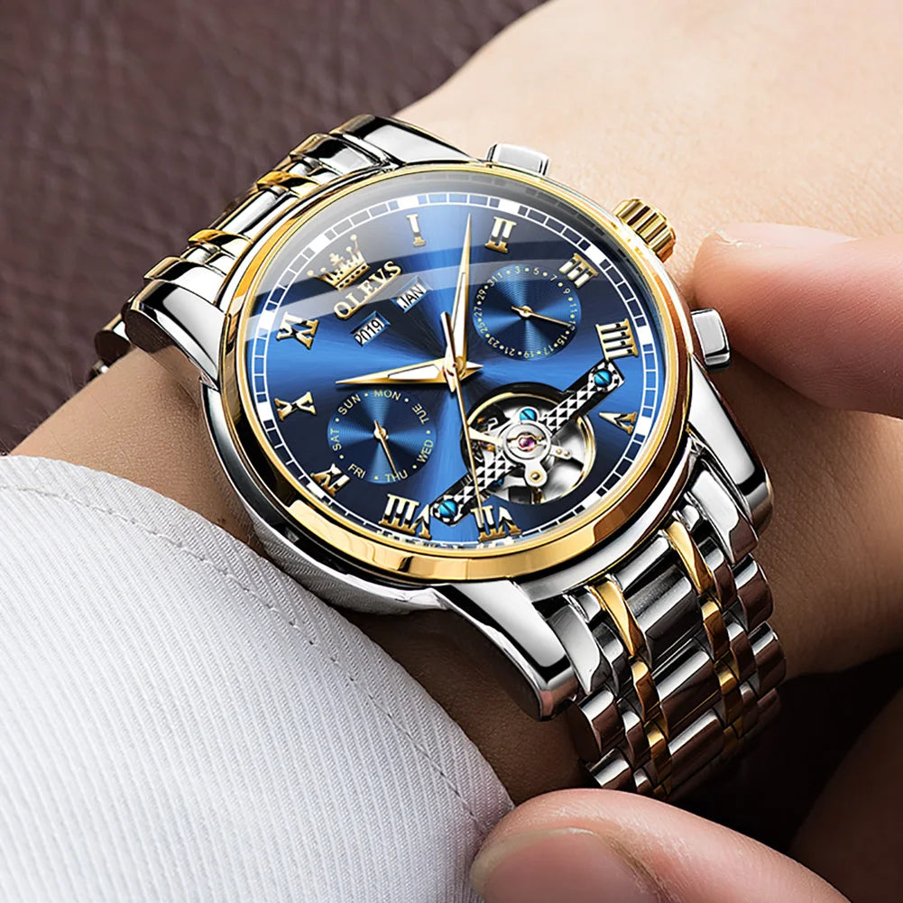 OLEVS Men's Automatic Mechanical Watch: Skeleton, Waterproof, Stainless Steel