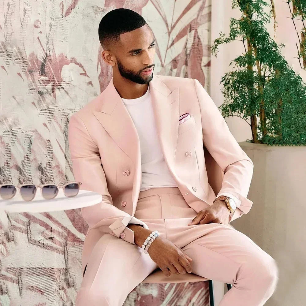 2024 Pink Slim Fit Men's Wedding Suit: Custom 2-Piece Blazer & Pants Set